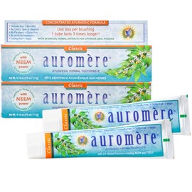Auromere Ayurvedic Herbal Neem & Clove Toothpaste - All Natural Fluoride Free Toothpaste for Adults and Kids, Suitable for Sensitive Teeth, SLS-Free, Non GMO, Vegan, Cruelty-Free - 5 Pack