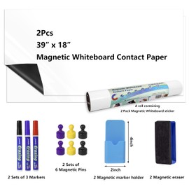 GMEHAR 2 Pcs Magnetic Whiteboard Contact Paper, 39” x 19” Adhesive Dry Erase White Board for Wall,Peel and Stick Magnet Wallpaper for Home, Fridge, Kid’s Playroom, Office, Classroom