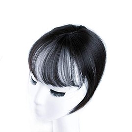 Mini Fringe Hairpiece Straight Clip in Forehead Topper with Wispy Bangs Extension (Dark Black)