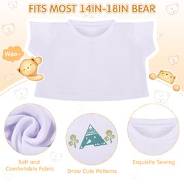 SKYLETY 6 Pcs White Basic Tee Shirt Bear Clothes Classic Stuffed Animal T Shirt Plush Bear T Shirt Crew Neck Bear Clothes for Stuffed Bears Doll with 14 - 18 Inch