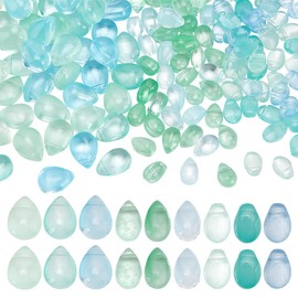 PH PandaHall 180pcs Teardrop Beads 9 Styles Water Drop Crystal Glass Beads Transparent Loose Beads Charms Blue Green Series Tear Drop Crystal Spacer Beads for Earrings Jewelry Making Craft Supplies