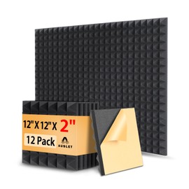 AUSLET 12 Pack Acoustic Foam Panels – 12" x 12" x 2" Self-Adhesive Pyramid Soundproof Wall Panels, High Density & Fire-Resistant Foam for Studio, Home, Office Walls