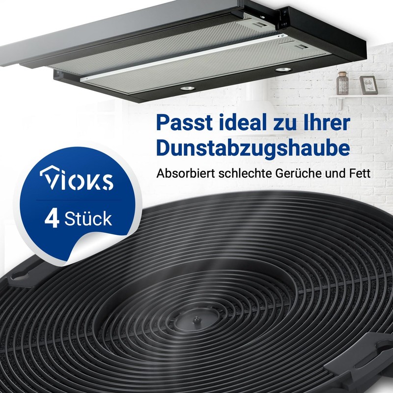 VIOKS 4 x Carbon Filters for Cooker Hoods 155 mm
