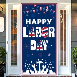 Happy Labor Day Door Banner Porch Sign, Labor Day Banner Indoor Outdoor Party Decorations