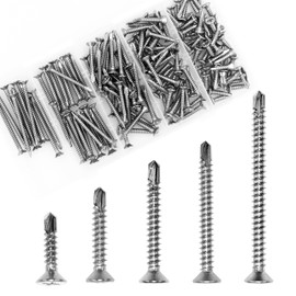 OMOTOOL Self Drilling Drywall Screws Assortment Kit(150pcs),410 Stainless Steel Self Tapping Sheet Metal Screws Nails Suit for Woodworking and Metal in 5 Sizes (3/4,1 in,1-1/4,1-1/2,2in)