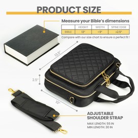 RoaGain Bible Cover Case for Women, Large Quilted Bible Bag – Shoulder Strap, Handle – Includes 12 Highlighters & 75 Labels – Black Bible Study Supplies Bag & Christian Gift