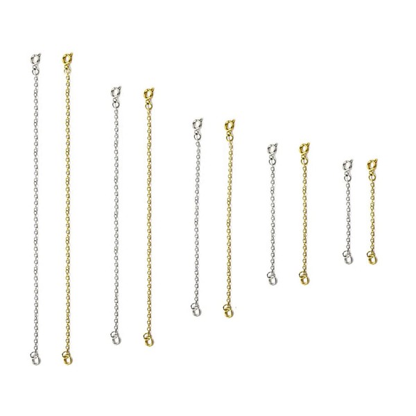NOMEY Extension Adjuster Chain, Necklace Length Adjustment (5 Silver + 5 Gold, 2.0 inches (7.6 cm), 3.9 inches (10 cm), 5.0 inches (12.7 cm), 5.0 inches (15.24 cm), 5 Sizes, Total 10 Pieces), Jewelry, DIY, Craft Material, Spring Ring, Necklace, Extension