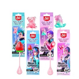 Candy Master Music Lollipop Candy, Singing Audio Lollipop with K-Pop Style, Sugar-Free Fruity Flavors (Strawberry & White Peach), Fun Holiday Gift for Kids & Adults, Cute Shapes, 4 Pack