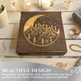 Sunny Lark Positive Affirmations Box | Mountain Themed Engraved Wood Box with 72 Positive Affirmation Heart Cutouts | Daily Motivational Gift for Women