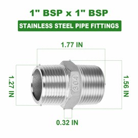 TAISHER 5PCS Cast 304 Stainless Steel Hex Nipple, Pipe Fitting 1 Inch Male Pipe x 1 Inch Male Pipe