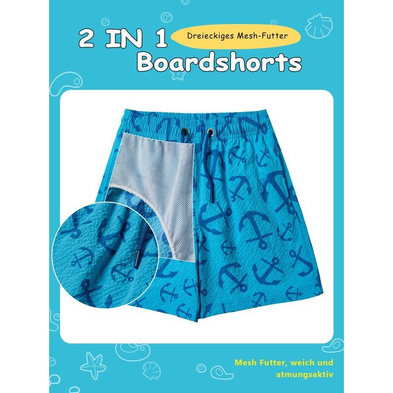 NATUST Boys' Printed Swimming Shorts with Mesh Lining Beach Shorts,