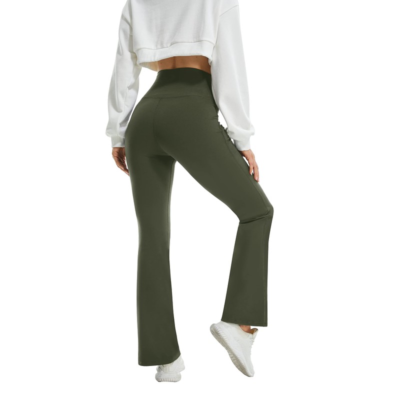 FireSwan Womens Crossover Flare Leggings with Pockets Bootcut High Waisted