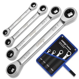DISEN - Juego de 4 llaves de trinquete de doble caja E-Torx mejoradas, 72 dientes, cabezal dual E6E8/E10E12/E14E18/E20E24 con bolsa de almacenamiento