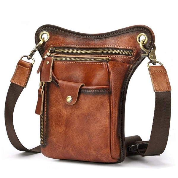 KPYWZER Vintage Leather Drop Leg Bag for Men Women Thigh Hip Bum Waist Fanny Pack Motorcycle Bike Riding Cycling Multi-Purpose Travel Hiking Sports Camping Pouch Brown