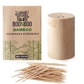 BOONBOO Double-Sided Toothpicks | 450 Count | 100% Bamboo Toothpicks & 100% Bamboo Storage Box | Sustainable & Biodegradable