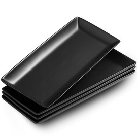 LAUCHUH Serving Platters for Entertaining Large Rectangular Serving Dinner Dish 14 Inches Plate Tray For Wedding Thanksgiving Party Food Dessert Sushi and Appetizers Set of 4, Black