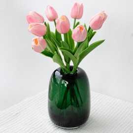 Relexome Dark Green Glass Flower Vase for Centerpieces Flowers 6.7 Inch Round Modern Glass Bud Vase Decorative Vases for Home Decor, Living Room, Dining Table, Entryway, Shelf, Office