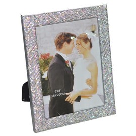 Bestbling Bling Crystal Picture Frame with Rhinestones Luxury Glitter Photo Frame for Tabletop & Desktop Display Versatile Horizontal/Vertical Design for Home Décor (Silver, 6X8)