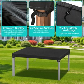 LCGOD Waterproof Garden Table Cover, Outdoor Furniture Cover, 600D Oxford Garden Table Cover, Rectangular, Windproof, Outdoor Table Cover (150 x 90 x 15 cm)