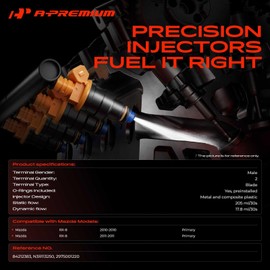 A-Premium 12 Holes Set of 4 Fuel Injectors Compatible with Mazda RX-8 RX8 2010 2011, Primary