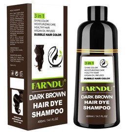 Farndu Dark Brown Hair Dye Shampoo for Women Men, Instant Gray Hair Coverage Herbal Ingredients Natural 3 In 1 Hair Color Shampoo