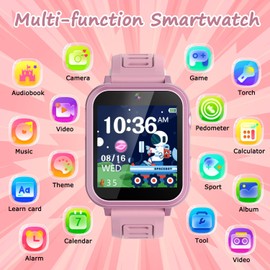 Wiszodet Smart Watch for Kids with 36 Games HD Touch Touchscreen Alarm Clock, Camera Music Player Pedometer Flashlight 12/24 hr Video & Audio Recording, Toys Gift for 3-12 Years Old Girls