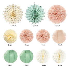 Sage-Green Blush-Beige Baby Shower Party-Decorations - 21pcs Girls Welcome Baby Banner,Light Dusty Pink Paper Lanterns Pom Poms,Safari Woodland Boho Neutral Streamers Garland Decor Favors Huglony