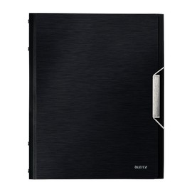 Leitz A4 Divider Book, Holds Up to 200 Sheets, Integrated Index with 12 Compartments, Elastic Closure, Satin Black, Style Range, 39960094