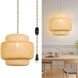 Depuley Rustic Woven Pendant Light, 3-Light Metal Basket Hanging Lights Fixture with Hemp Rope Finish, 39 Inch Adjustable Chain Vintage Chandeliers for Kitchen/Dining Table/Living Room, E12
