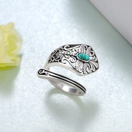 Daixiya Western Jewelry for Women 925 Sterling Silver Dragonfly Turquoise Rings Western Turquoise Jewelry Gifts for Women