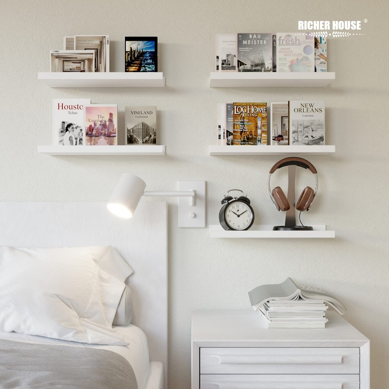 RICHER HOUSE 5 Set White Floating Shelves, Wall Mounted Shelves