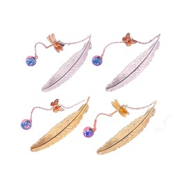 ARFUKA Bookmarks Feather Metal Bookmark Reading Book Markers with Butterfly and Dragonfly Pandent Gifts for Women, Kids, Teens Girls, Readers and Book Lovers Pack of 4