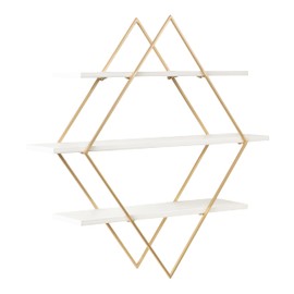 Kate and Laurel Daxton Modern Wood and Metal Diamond Wall Shelf; 31 x 8 x 31; White and Gold; Glam Geometric Wall Organization for Bathroom Storage or Living Room Display