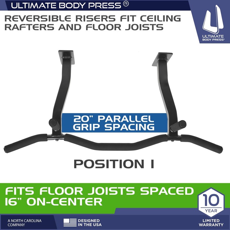 Ceiling Mount Pull Up Bar with Reversible Risers for 16