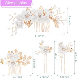 4Pcs Bridal Headpieces Hair Combs, Handmade Hair Comb Set Flower Pearl Hair Barrettes, Crystal Floral Leaf Hair Clip Hair Accessories for Women Girls Bride Bridesmaid
