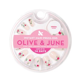 Olive & June Instant Mani Press On Nails (Glue) Short, Squoval 42 Fake Nails, 21 Sizes Non-Toxic, Long-Lasting Recycled Materials Realistic Look | Rose Bouquets