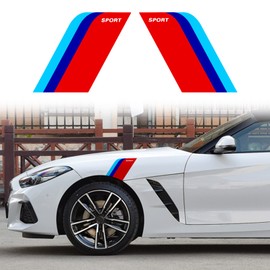 QianBao Vinyl Car Fender Hood Protection Side Sport Stripe Stickers Decal Universal Scratch Resistant 2PCS Blue-Light Blue-Red