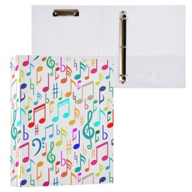 Colorful Music Note 3 Ring Binder 1.5" Decorative D-Ring Binder with Clipboard&3 Clear Pockets, Holds 200 Sheets A4 Size Paper Waterproof Binders for School Home Office