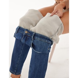 Yehopere Women's Fleece Lined Jeans Cropped Girlfriend Boyfriend Winter Sherpa Fleece Lined Jean