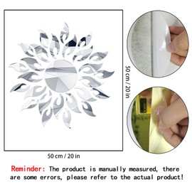 3D Mirror Sunlower Wall Decor Sticker, CUNYA Peel and Stick Wall Art Decals, Removable Acrylic Mirrors for Wall Living Room, Bedroom, Farmhouse Decor (Silver)