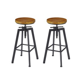 VILAVITA 2-Set Bar Stools, 24.8 Inch to 30.8 Inch Adjustable Height Swivel Counter Height Bar Chair, Retro Finish Industrial Style Wood Barstools