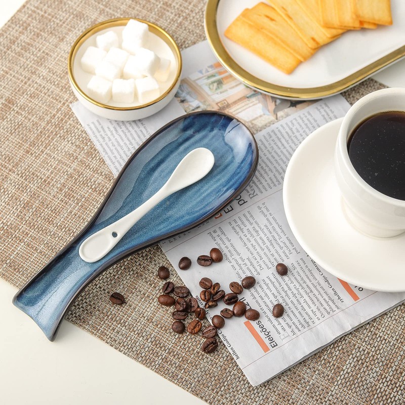 Hasense Ceramic Spoon Rest for Stove Top, Porcelain Spoon Holder