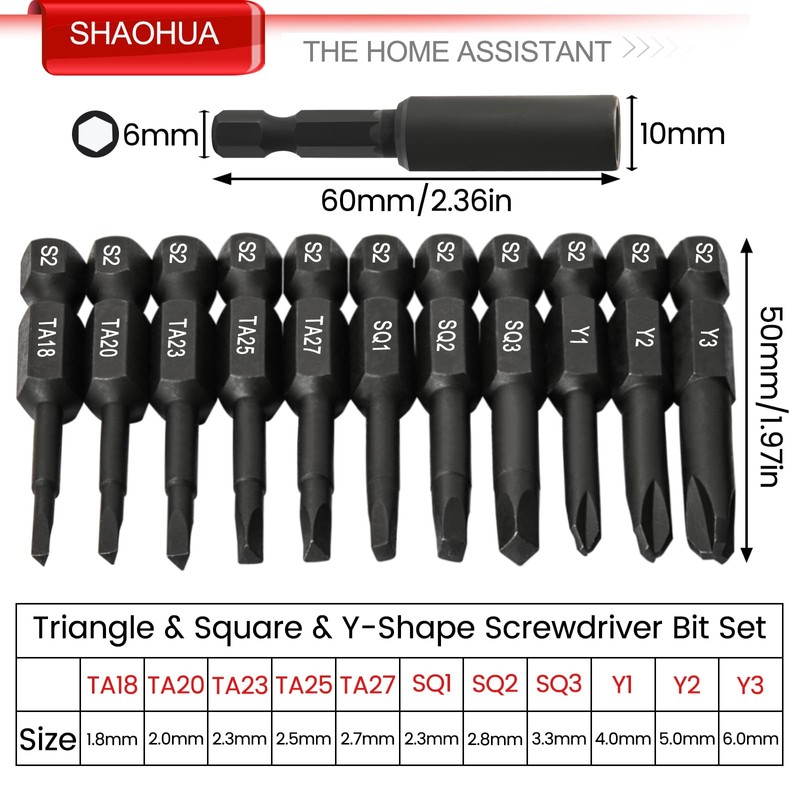 12PCS Triangle Bit Set TA18-27, Square Drive Bits #1#2#3, Triwing