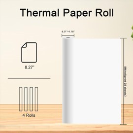4 Rolls A4 Thermal Paper, 8.27x11.69' Thermal Paper(210 mm/8M Long) for Portable Printer, 26 Sheets/Roll, Compatible with ITP01/04, M832/834, for Travel or Home Work, Printing Contract, Picture, etc