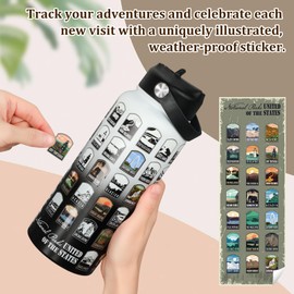 Familavida National Parks Water Bottle with Stickers | 32oz Leakproof Insulated Stainless Steel with Straw | Perfect for Hiking, Camping & Travel (White-Black)
