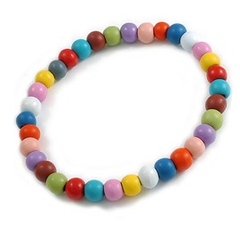 Avalaya Multicoloured Round Bead Wood Flex Necklace/15mm/Unisex/Men/Women - 44cm Long