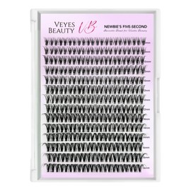 VEYESBEAUTY Lash Clusters Individual Eyelash Extensions Thin & Invisible Band DIY False Eyelashes for Self-application Newbie's Five-Second Series Wispy Lash Tray, Ribbon 8-16mm Mixed Length