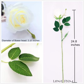 AnotherGifts Artificial Silk Rose Flower Bouquet Home Decor Wedding Party, Pack of 10 (Off White) Exclusive Style…