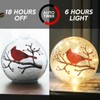 Crackle Glass Ball Cardinal Lamp with Timer, Light Up Red