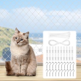 URAQT Cat Net for Balcony, 3 x 4 m Nylon Cat Protection Net, No Drilling, Cat Grid Window, Cat Protection Net for Cats for Securing Balconies, Patios, Windows, Roof Hatches, Doors